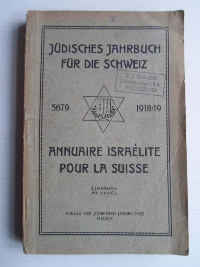  - Jdisches Jahrbuch fr die Schweiz, 1918/19