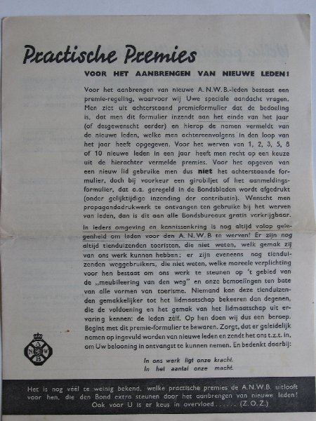 Folder - ANWB, Praktische Premies voor het aanbrengen van nieuwe leden!