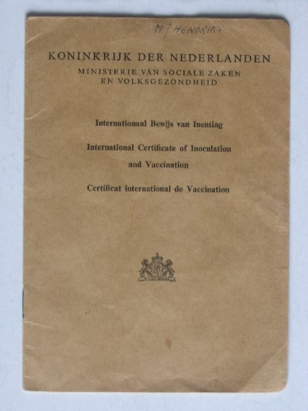 - Nieuw Guinea, Bewijs van Inenting, cholera, 1961/62