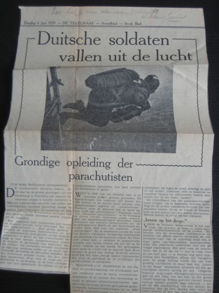 - Artikel uit de Telegraaf, getiteld Duitsche soldaten vallen uit de lucht