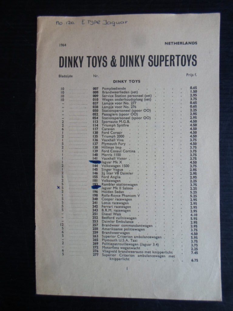  - Prijslijst Dinky Toys & Dinky Supertoys