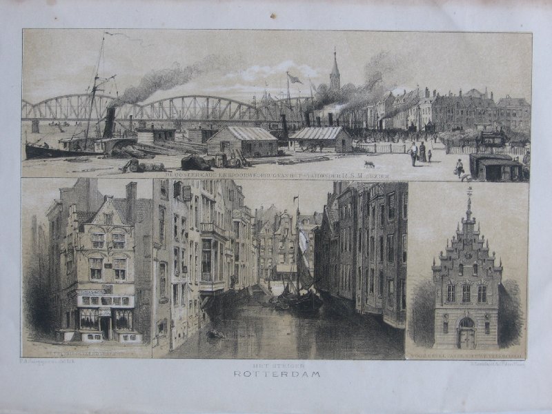 Lithografie - Rotterdam, Oosterkade, Het Steiger etc