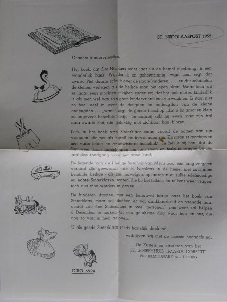  - Reclame Sint Nicolaaspost, verzoek van de Zusters van St.Josephhuis Maria Goretti, Tilburg om giften