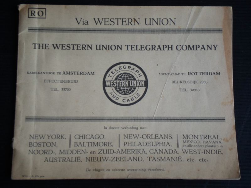  - Oud opdrachtenblokje The Western Union Telegraph Company