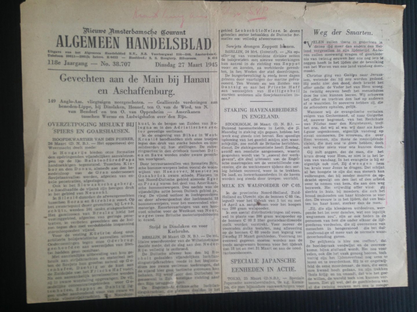 Oorlogskrant - Algemeen Handelsblad, Nieuwe Amsterdamsche Courant