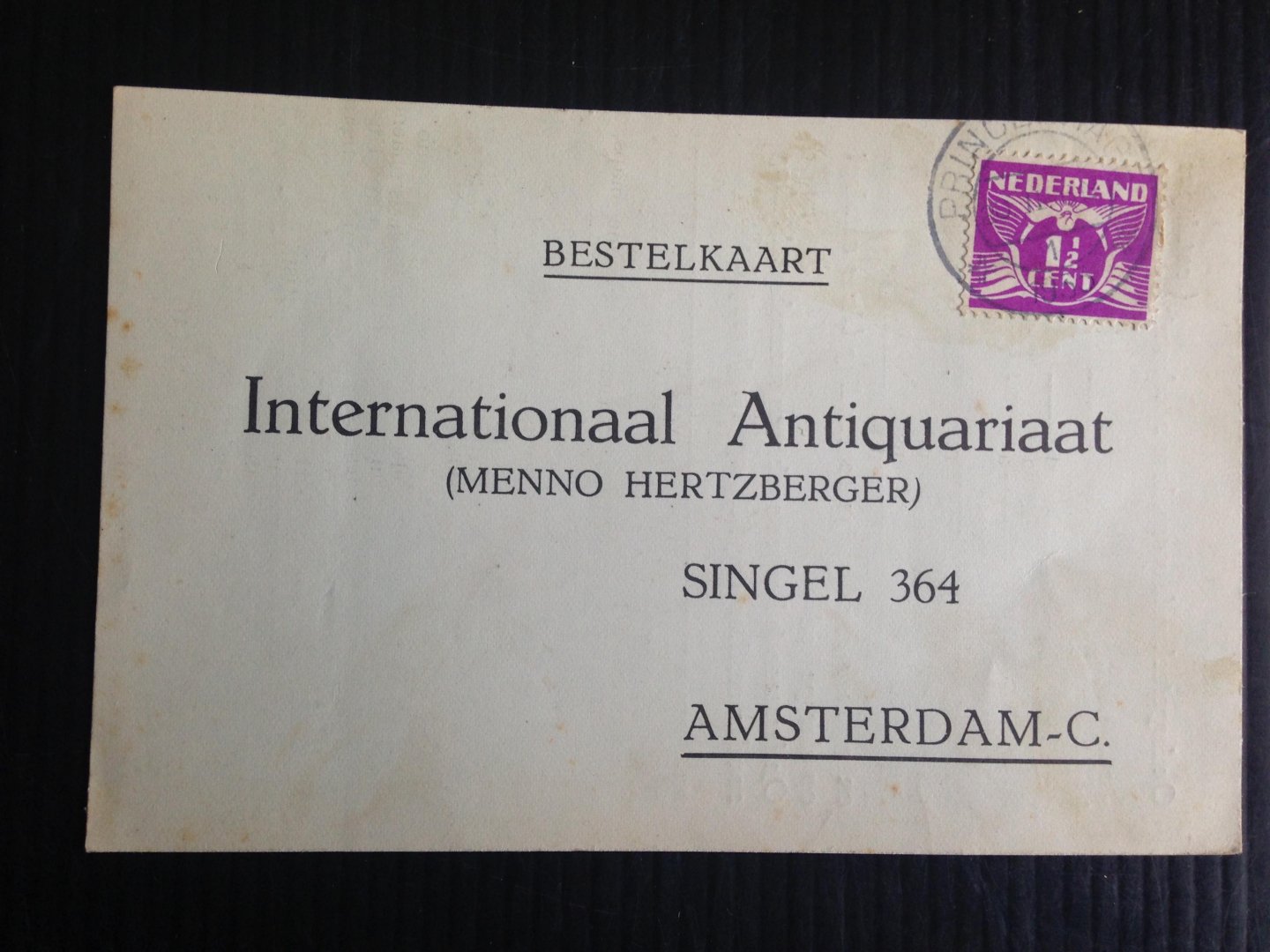  - Oude briefkaart 1930, Internationaal Antiquariaat Hertzberger, nr 1