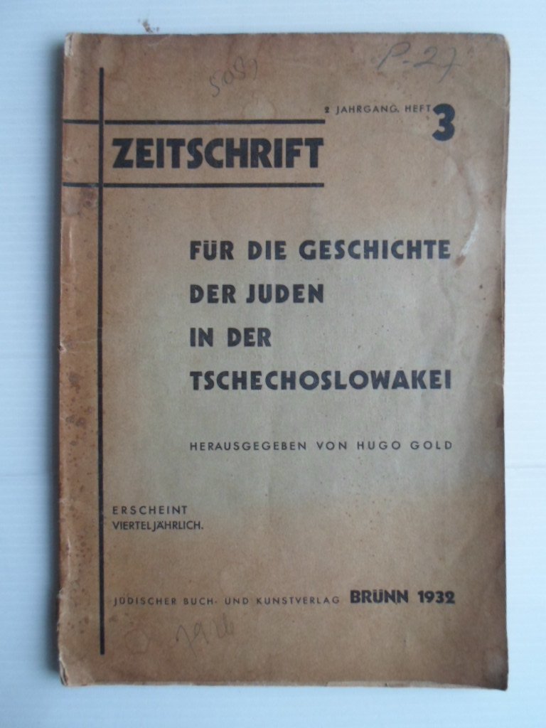 Gold. Hugo, herausgegeben von - Zeitschrift Fr die Geschichte der Juden in der Tschechoslowakei