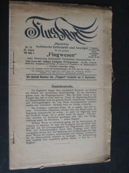 Tijdschrift - Flugsport, illustrierte technische Zeitschrift und Anzeiger fr das gesamte Flugwesen