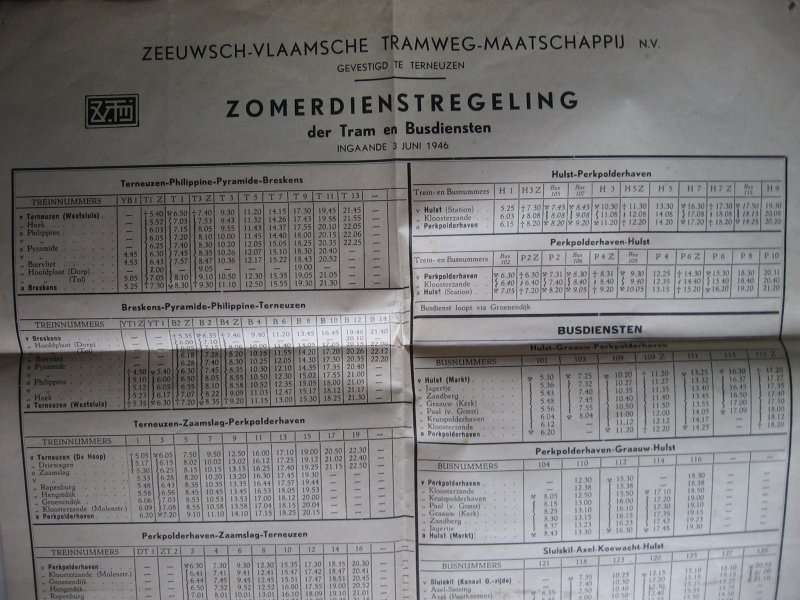 Poster - Zeeuwsch-Vlaamsche Tramweg-Maatschappij, zomerdienstregeling ingaande 3 juni 1946