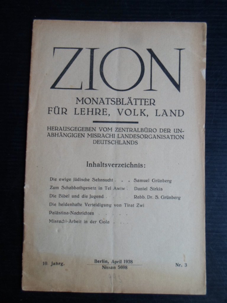  - Zion, Monatbltter fr Lehre, Volk, Land