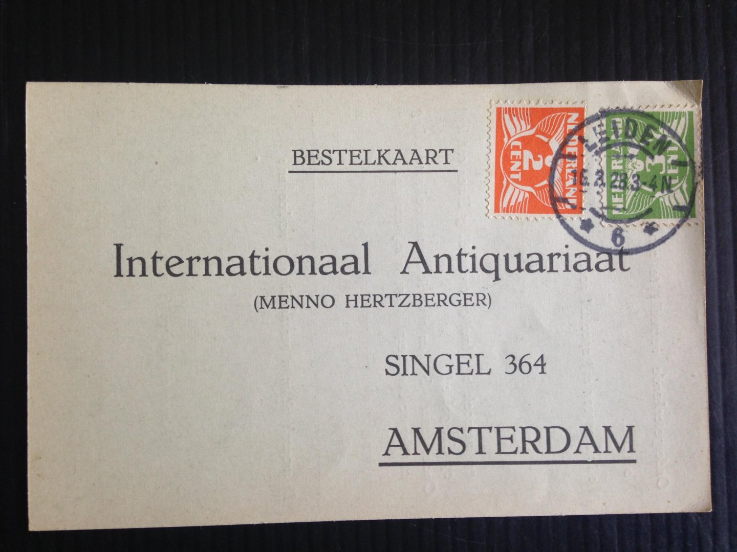  - Oude briefkaart 1928, Internationaal Antiquariaat Hertzberger, nr 8