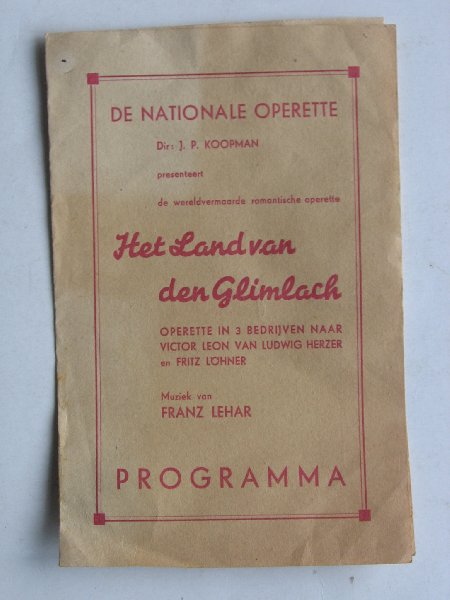 Folder - Programma het Land van den Glimlach, Nationale Operette