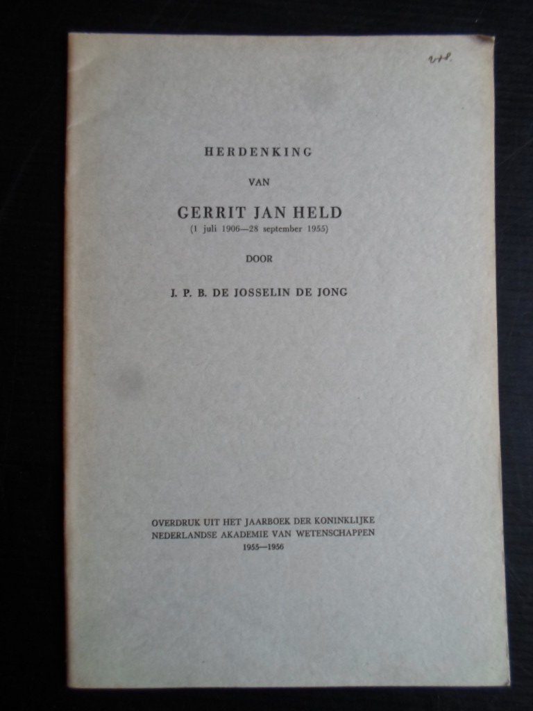 Josselin de Jong, J.P.B. - Herdenking Gerrit Jan Held, 1906-1955