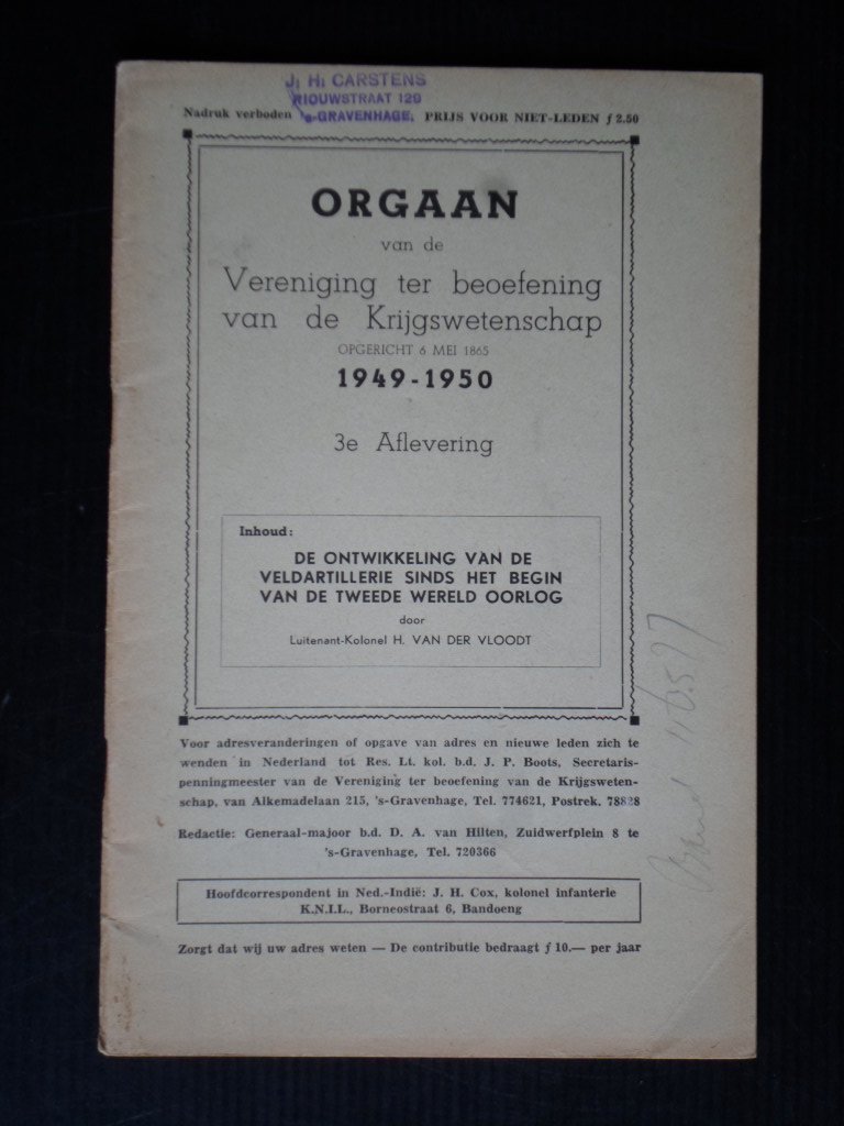Vloodt, H.van der - De ontwikkeling van de veldartillerie sinds het begin van de tweede wereldoorlog