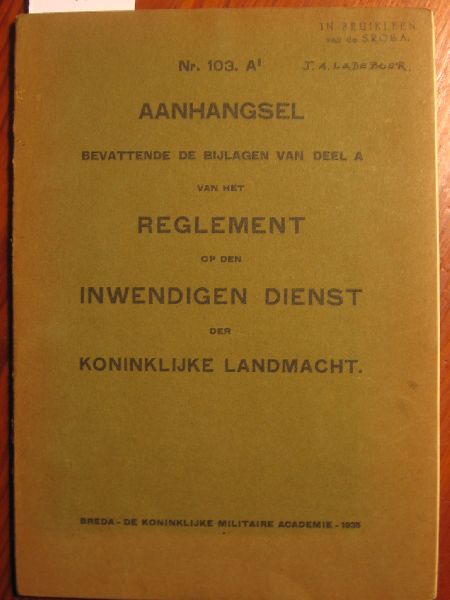  - Voorschrift 103A 1, Aanhangsel Reglement op den Inwendigen Dienst der KL