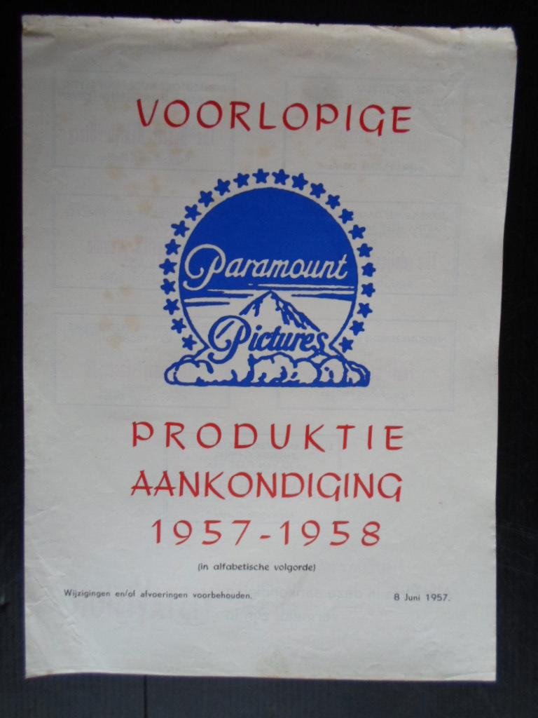  - Paramount Pictures Produktie Aankondiging 1957-1958