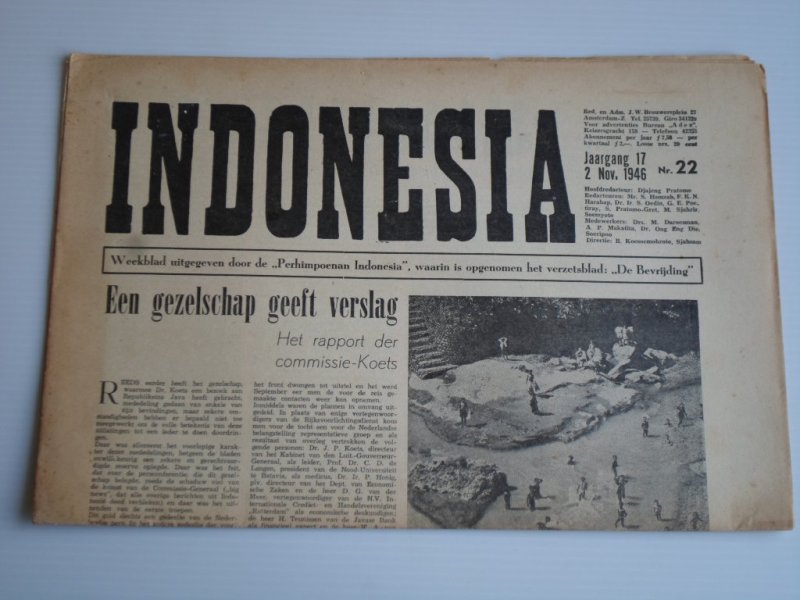  - Weekblad Indonesia, waarin is opgenomen het verzetsblad 'De Bevrijding', pro-indonesisch weekblad uitgegeven door Indonesiers in Nederland