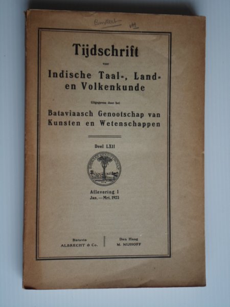  - Tijdschrift voor Indische Taal-Land-en Volkenkunde, LXII, aflevering 1