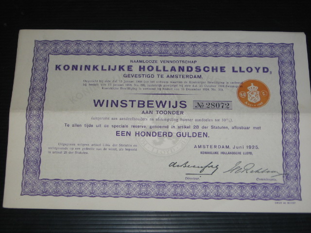 Obligatie, Winstbewijs - Koninklijke Hollandsche Lloyd