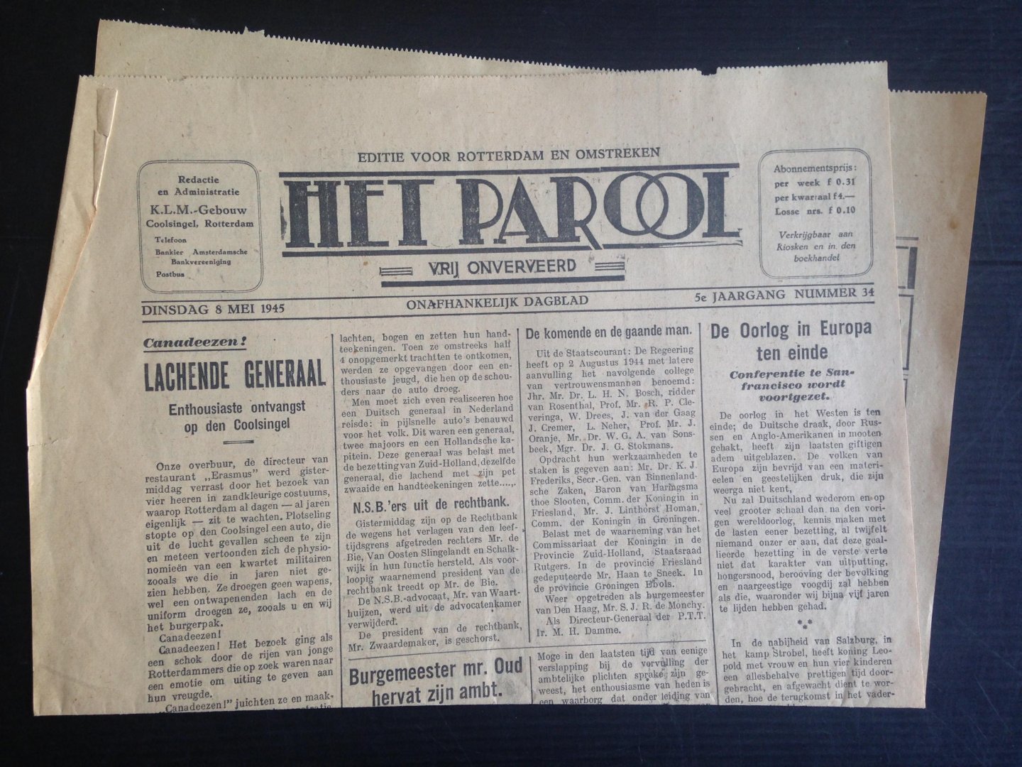 Oorlogskrant - Het Parool, Editie voor Rotterdam en omstreken