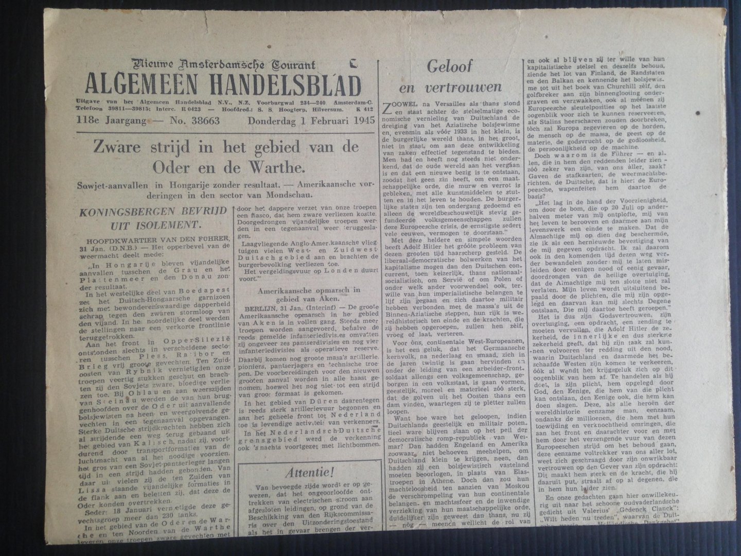 Oorlogskrant - Algemeen Handelsblad, Nieuwe Amsterdamsche Courant