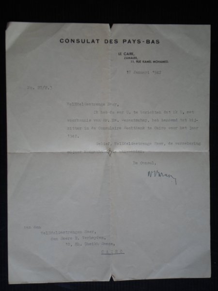  - Brief van de Consul van het Nederlands Consultaat te Cairo