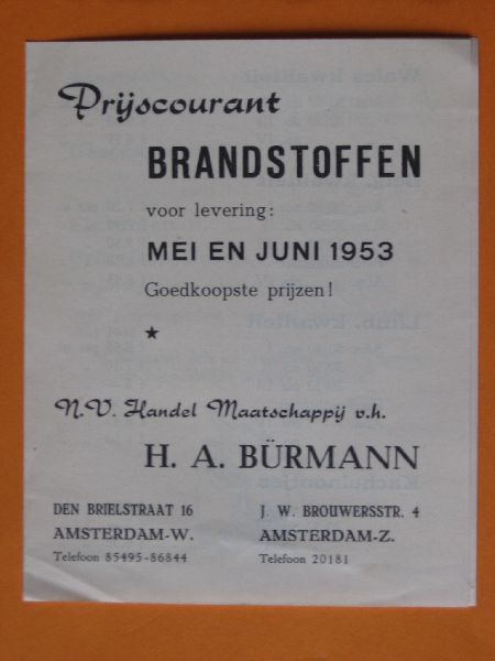 Folder - Prijscourant Brandstoffen