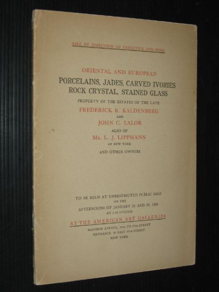 Veilingcatalogus - Porcelains, Jades, Carved Ivories, Rock Crystal, Stained Glass, Property of the estates of the late Frederick. R. Kaldenberg, John C.Lalor  Mr. L.J. Lippmann,