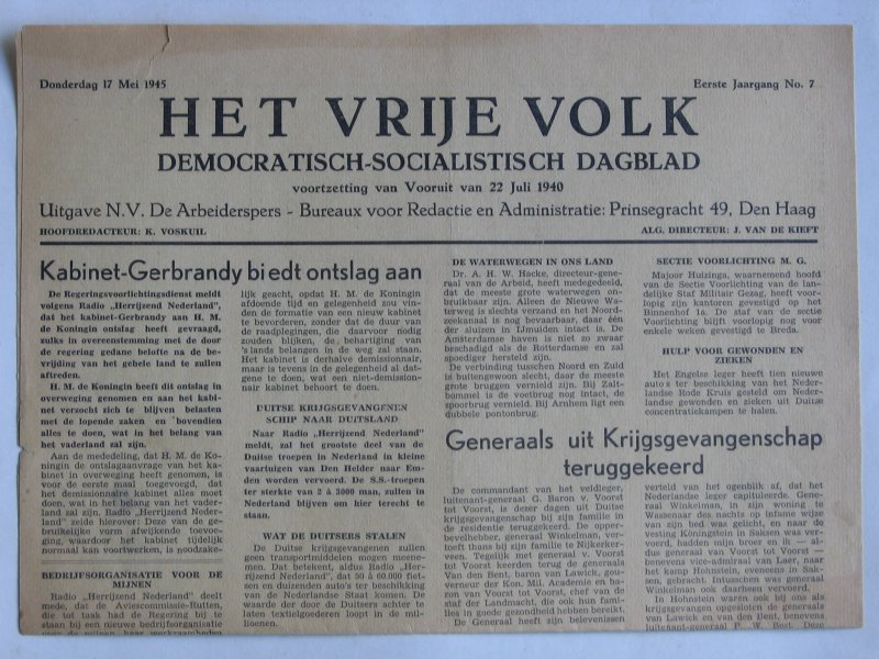  - Het Vrije Volk, Democratisch-Socialistisch Dagblad, Den Haag