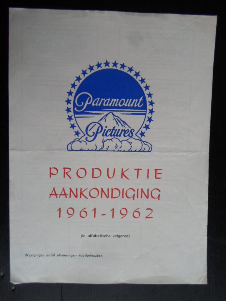  - Paramount Pictures Produktie Aankondiging 1961-1962