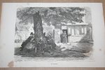  - Antieke gravure - Klapbank rondom boom  (Zeeland) - 1875