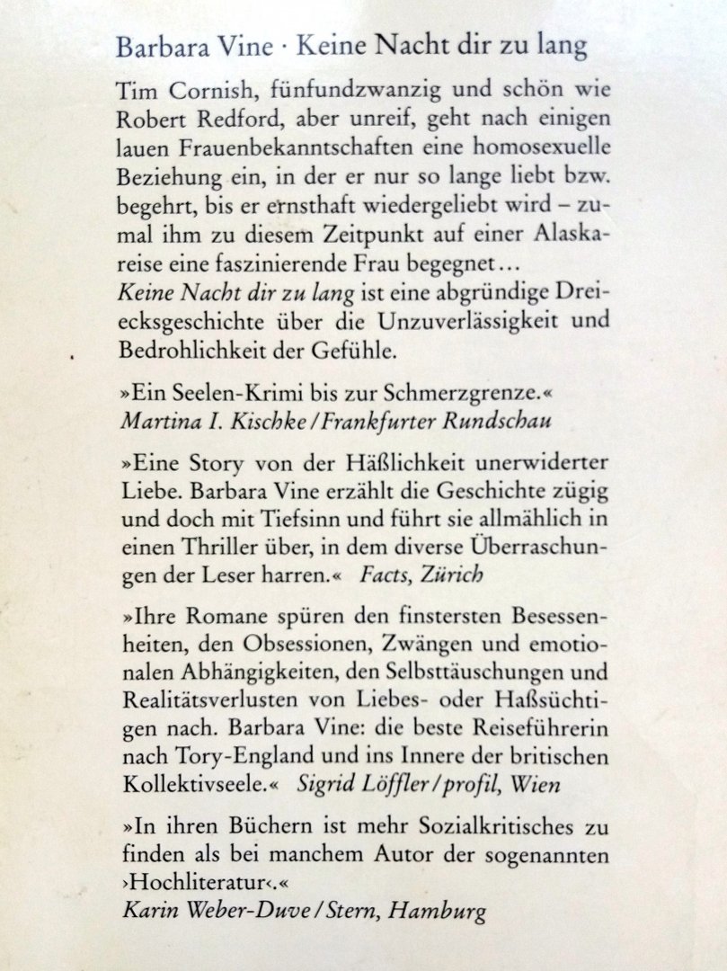 Vine, Barbara (Ruth Rendell) - Keine Nacht dir zu lang (DUITSTALIG)