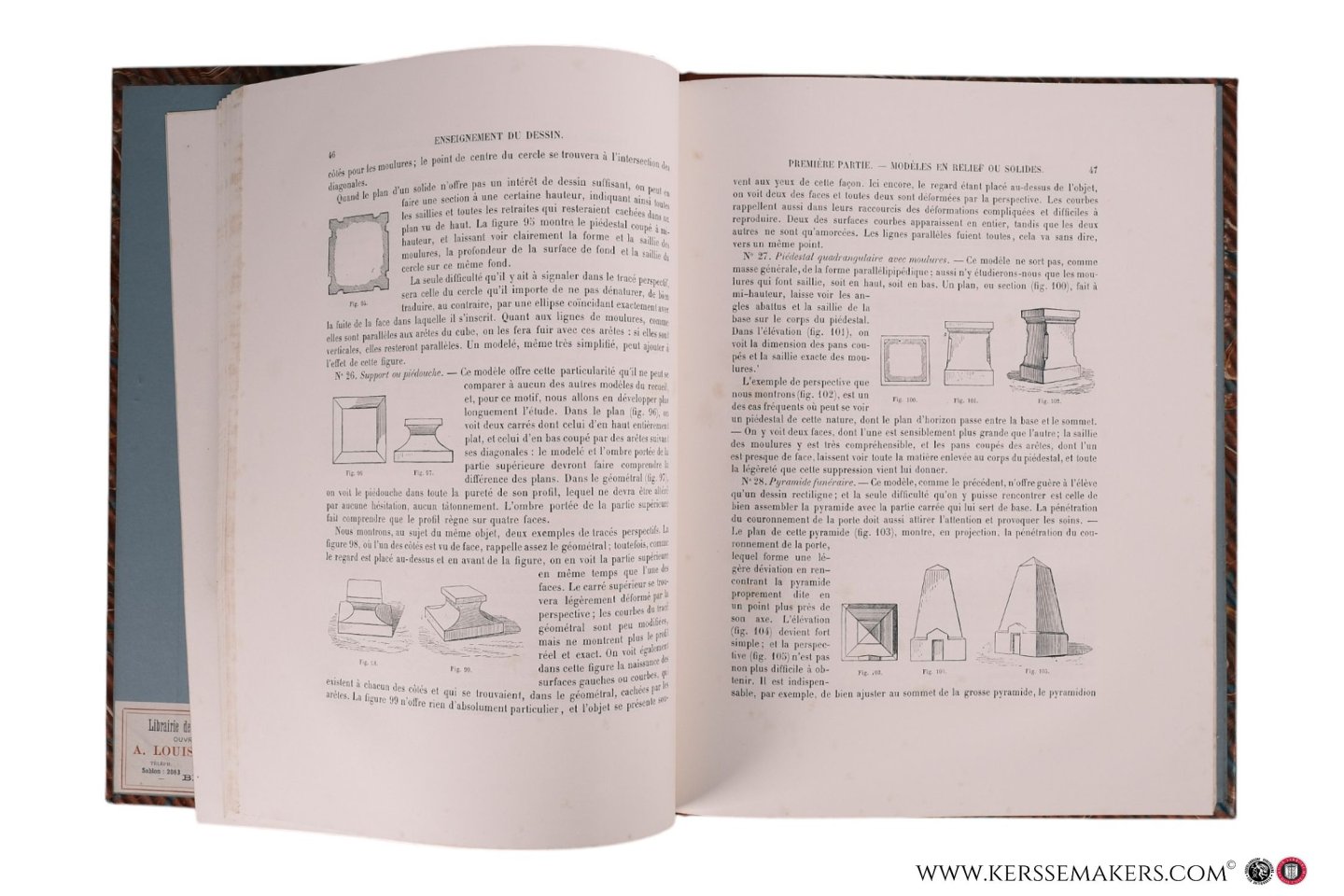 Sauvageot, Claude. - Enseignement du dessin par les solides applicable dans les écoles primaires, professionnelles & supérieures. Atlas explicatif de 58 planches lithographiées dont 13 planches en chromolithographies et six taille-douce. Avec texte illustré de 341...