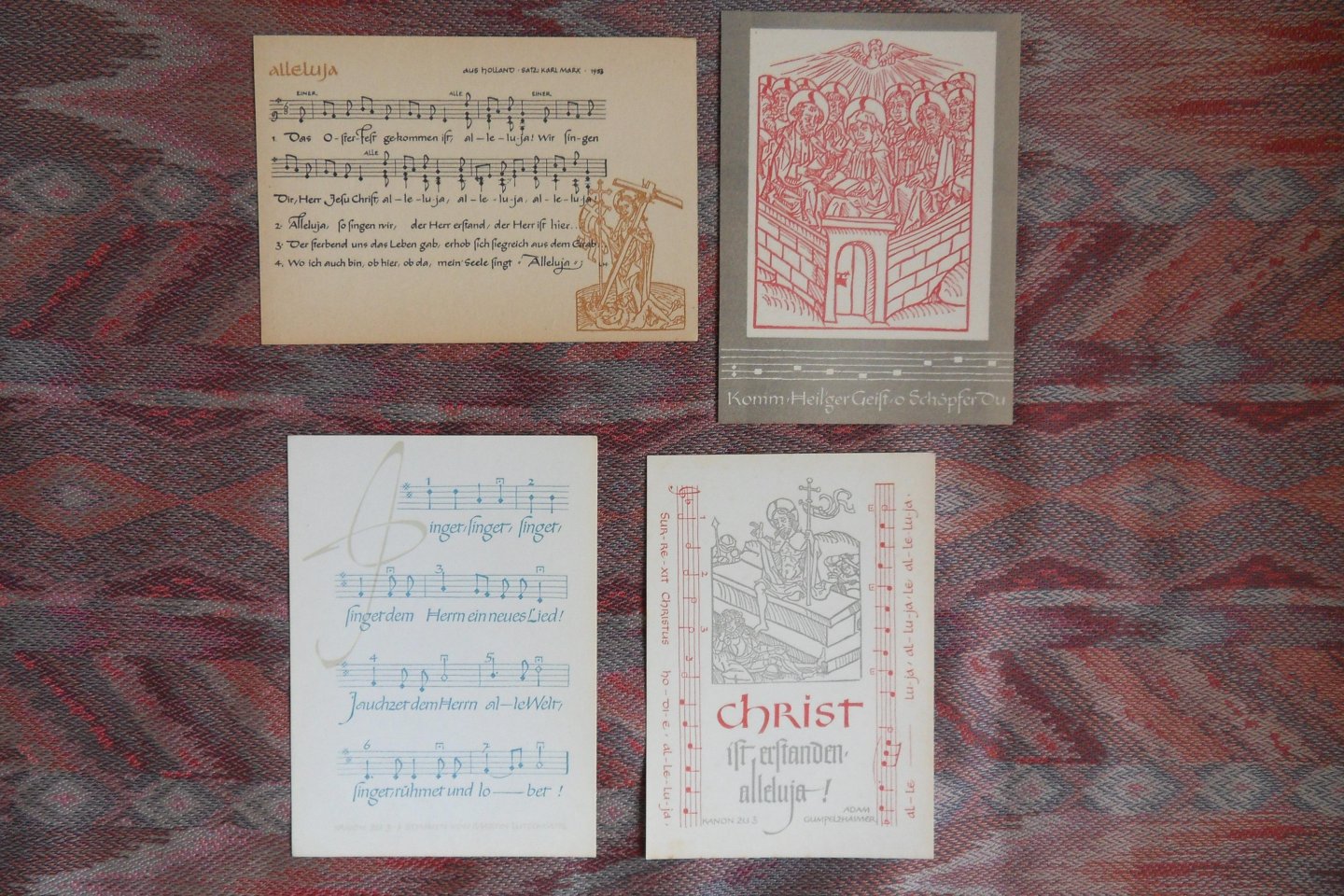 Gnadenquell (bron van herkomst teksten). - Liedpostkarten für die Oster- und Pfingstzeit. [ mapje bevat acht losse kaarten met muzieknotatie en grafische afbeelding].