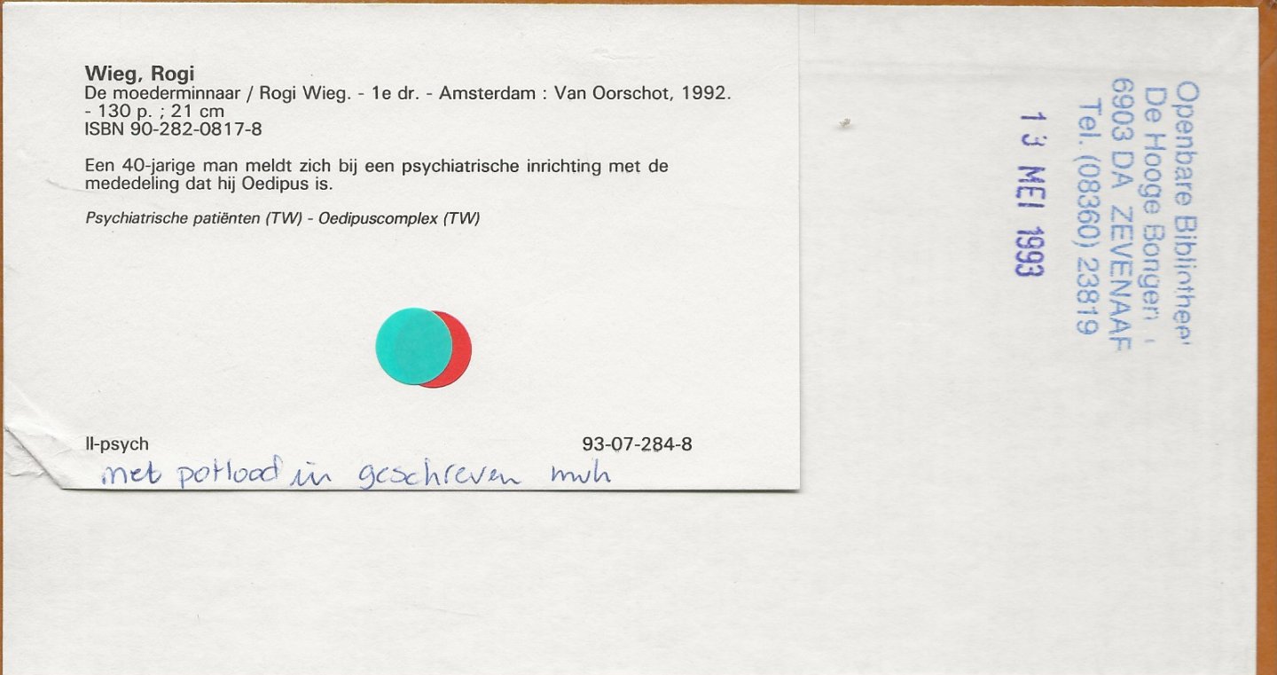 Wieg, Rogi . Omslagontwerp Gerrit Noordzij - De Moederminnaar