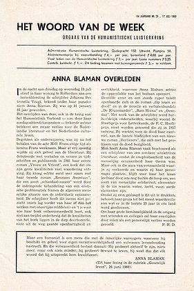 BLAMAN, Anna - Spreken in het openbaar. (En:) Madame Thérèse.