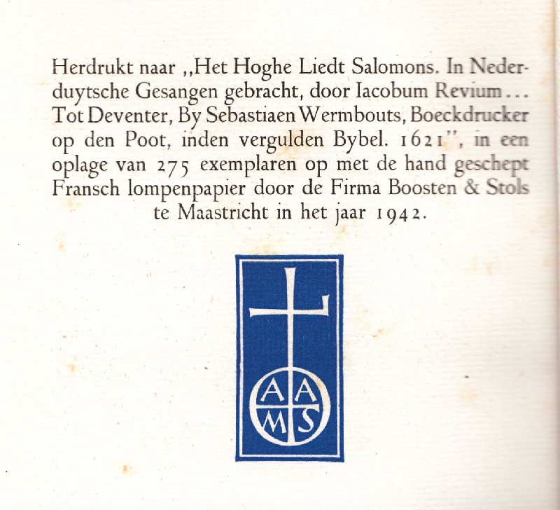 Revius,  Jacobus (1586-1658) - Het hoghe liedt Salomons/ in Nederduytsche gesangen ghebracht, door Jacobum Revium