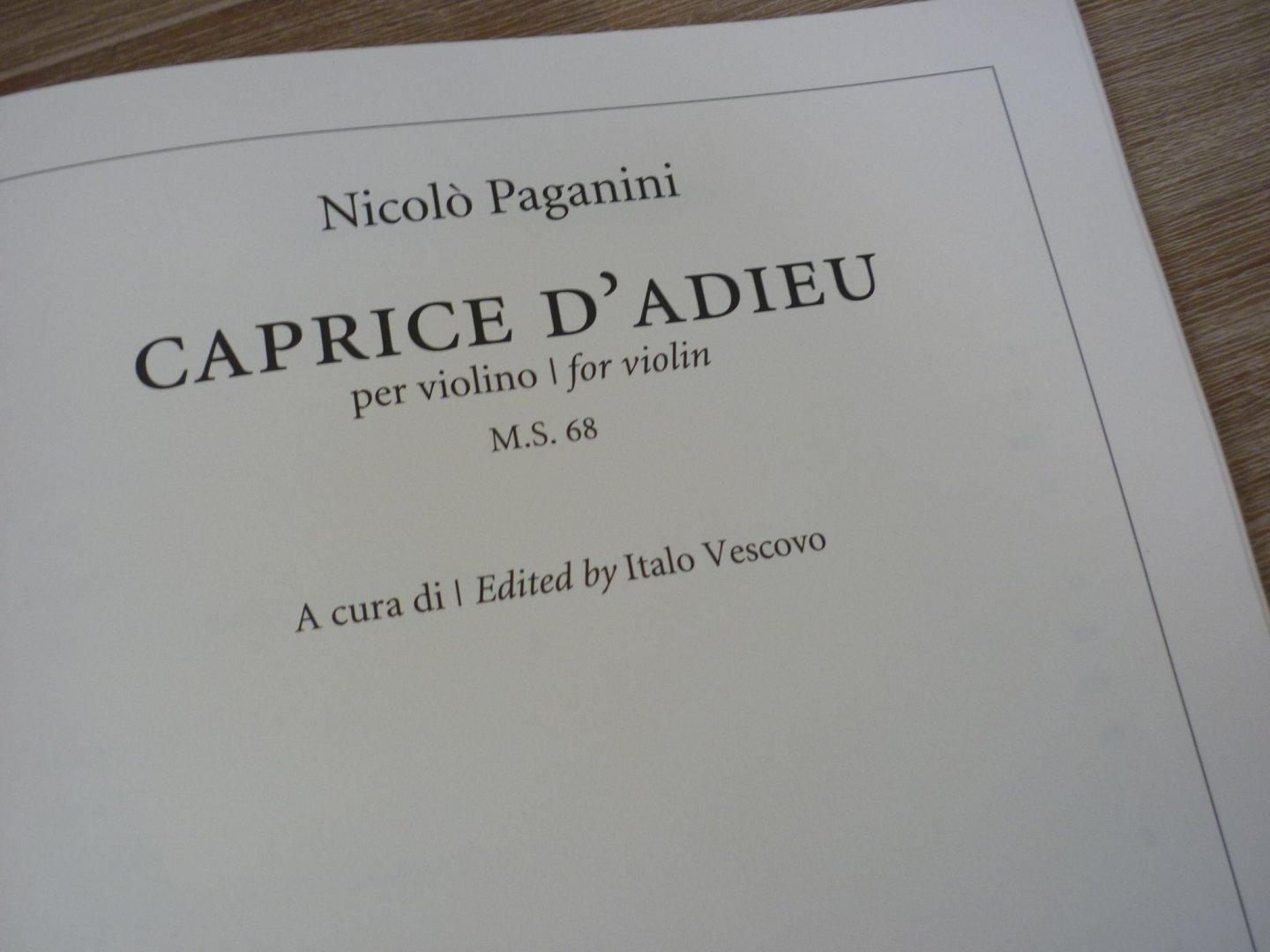 Paganini; Niccolò (1782–1840) - Caprice d'Adieu M.S. 68 for violin; Critical edition by Italo Vescovo; voor Viool - Muziekboek