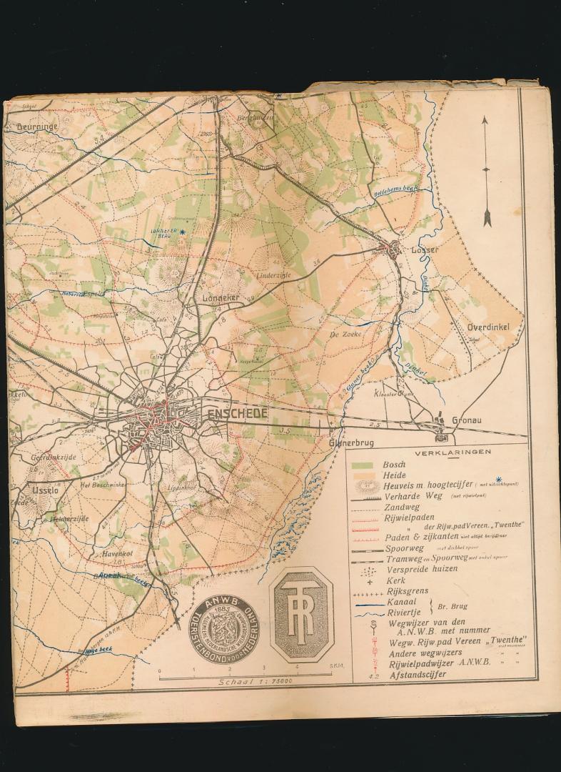 A.W. Stork bewerker - Kaart van de rijwielpaden in Twenthe (Twente) 1926