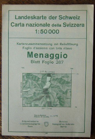 kaart. map. - Landeskarte der Schweiz. Menaggio Blatt Foglio 287. 1:50000.