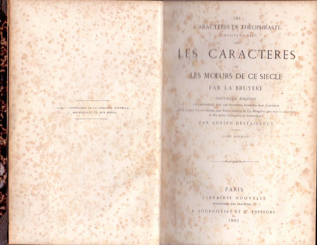 Bruyere, La (ds1371) - Les Caracteres de Theophraste ou Les Moeurs de ce Siecle Bruyere, La (ds1371) - Les Caracteres de Theophraste ou Les Moeurs de ce Siecle