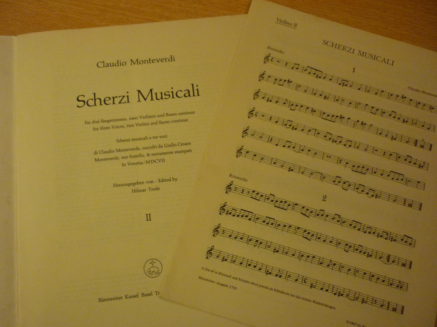 Monteverdi; Claudio - Scherzi Musicali; Deel II; Fur drei Singstimmen; 2 violen; basso continuo (herausgegeben von Hilmar Trede)