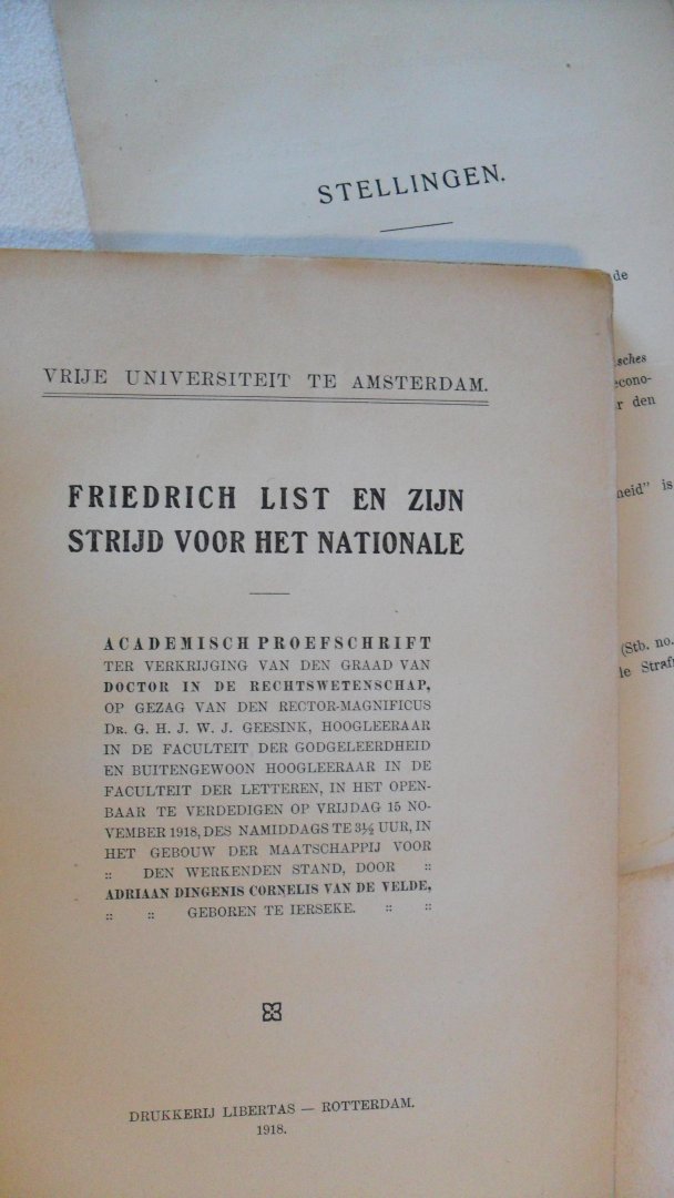 Velde A.D.C. van de - Friedrich List en zijn strijd voor het Nationale