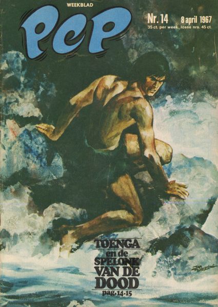 Diverse  tekenaars - PEP 1967 nr. 14, stripweekblad, 8 april met o.a. DIVERSE STRIPS (ROODBAARD/BEN BOLT/TOENGA/DAN COOPER/ASTERIX/RIK RINGERS/LUCKY LUKE)/TOENGA(COVER TEKENING)/ MOTOREN (1 p.), goede staat