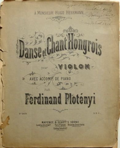 Plotényi, Ferdinand: - Danse et chant hongrois pour violon avec accomp. de piano