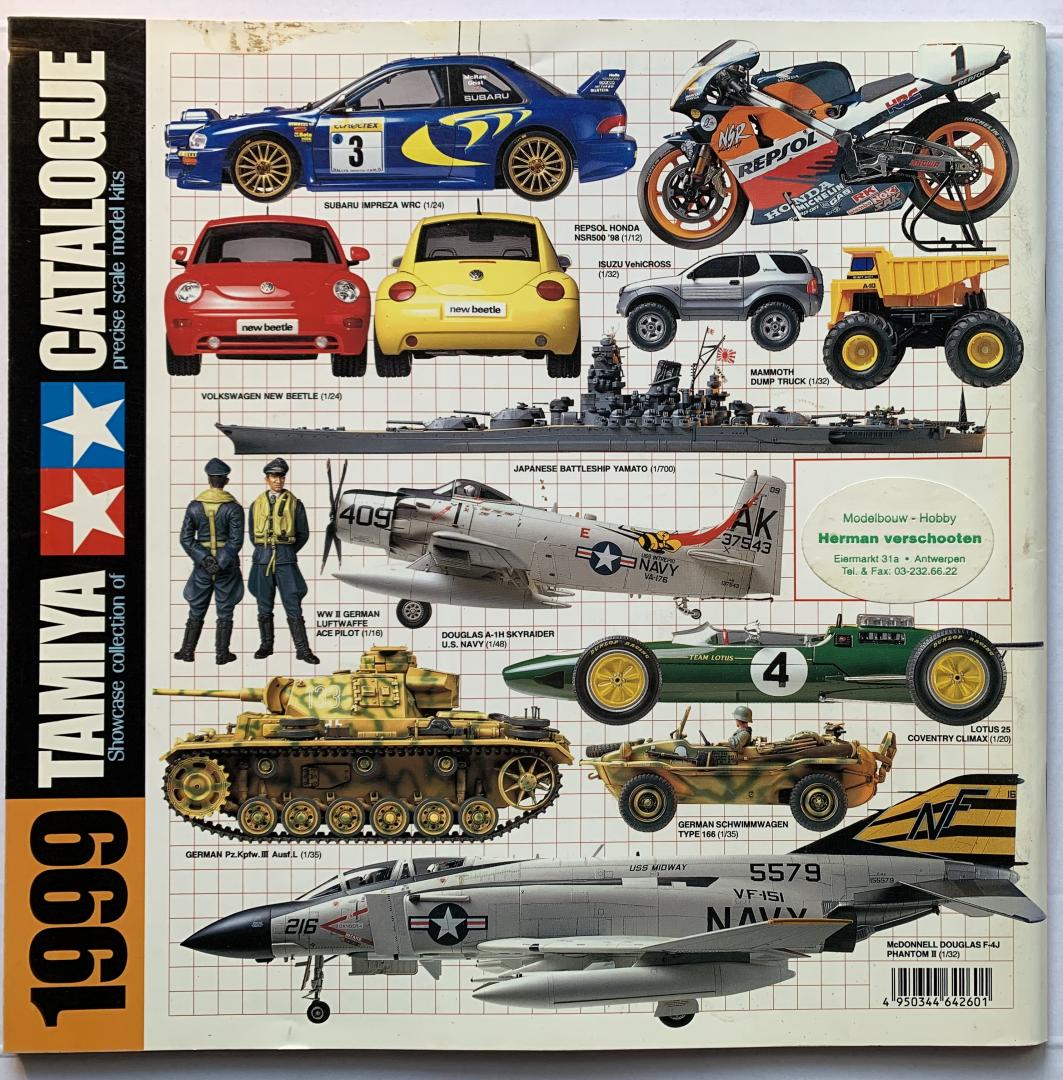 N.N. - 1999. Tamiya Catalogue. Showcase Collection precise scale model kits; armour, aircraft, motorcycles, ships, auto racing classics.