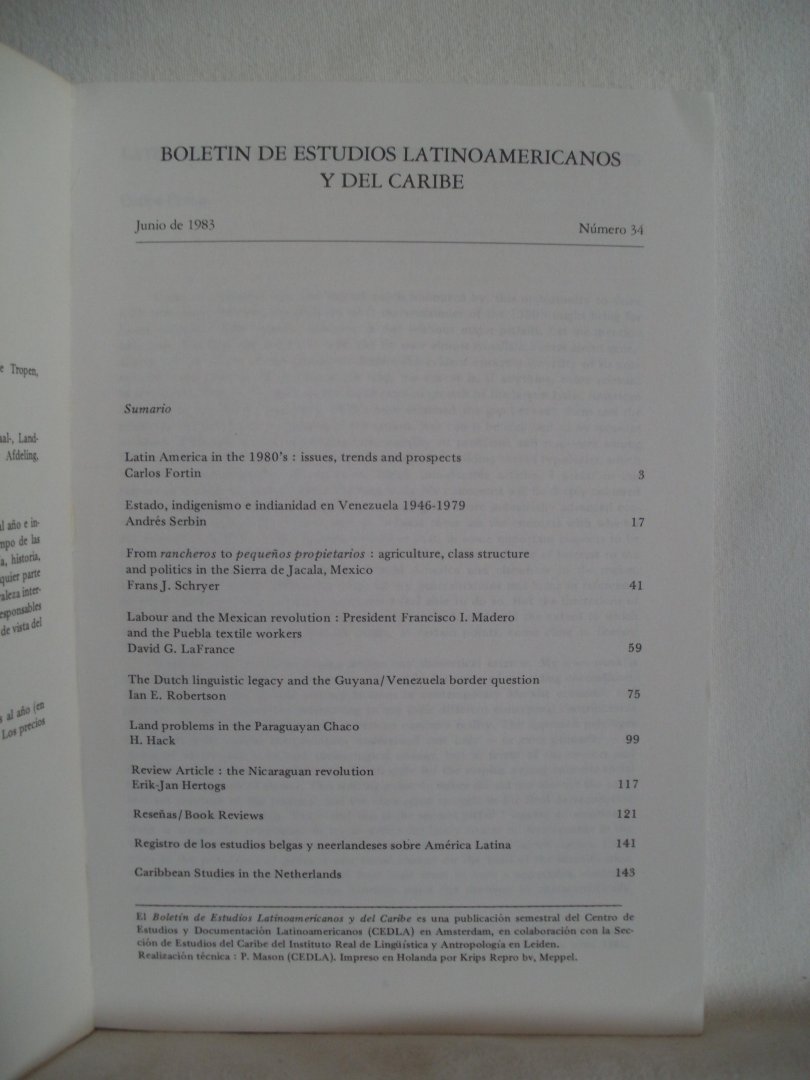 Mason, Peter (red.) - Boletin de Estudios Lationamericanos y del Caribe; A journal of Latin American and Caribbean Studies no. 34
