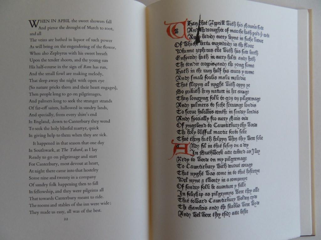 Coghill, Nevill [ translation into modern English ]. [ SIGNED by Mark Franklin (Preface) and Walter J. Patridge (printer) - The Prologue to the Canterbury Tales by Geoffrey Chaucer - First printed in 1476 by William Caxton. [ Genummerd ex. 59 / 200 ].