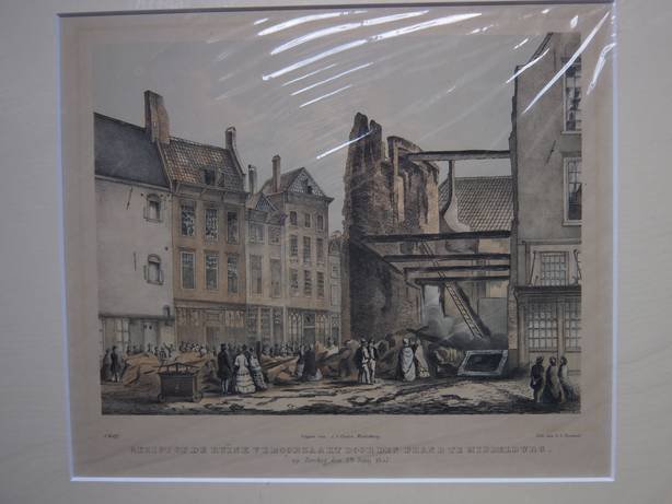 Middelburg. - Gezigt op de ruïne veroorzaakt door den brand te Middelburg op zondag, den 28 junij 1857.