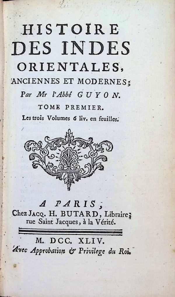 Mr. Abbé Guyon - Histoire des indes orientales, anciennes et modernes ( 3 volumes complet)